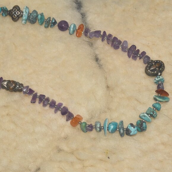 Vintage Woven Metal Bangles, Beaded Necklace and Turquoise Amethyst - Picture 8 of 8